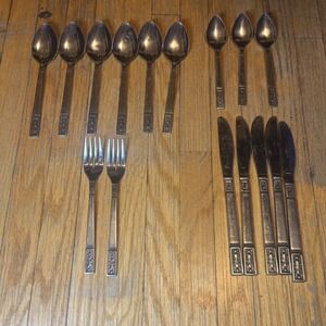 16pc Vintage INTERPUR Cortina Stainless Flatware Set 2 Forks 5 Knives 9 Spoons.